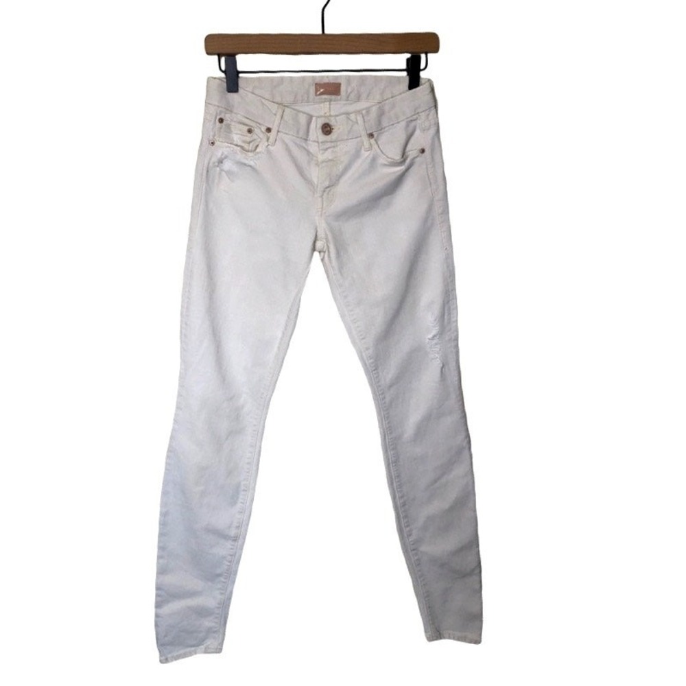 Mother The Looker Skinny Jeans Cream Distressed Mid- Rise Size: 26 White‎